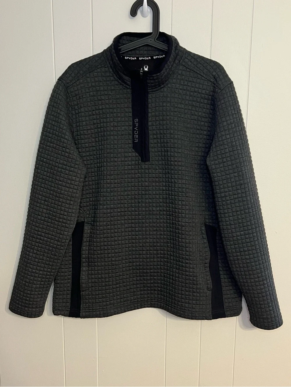 Spyder Men's Box Quilt / Grid Fleece‎ Quarter-Zip Pullover Size L
